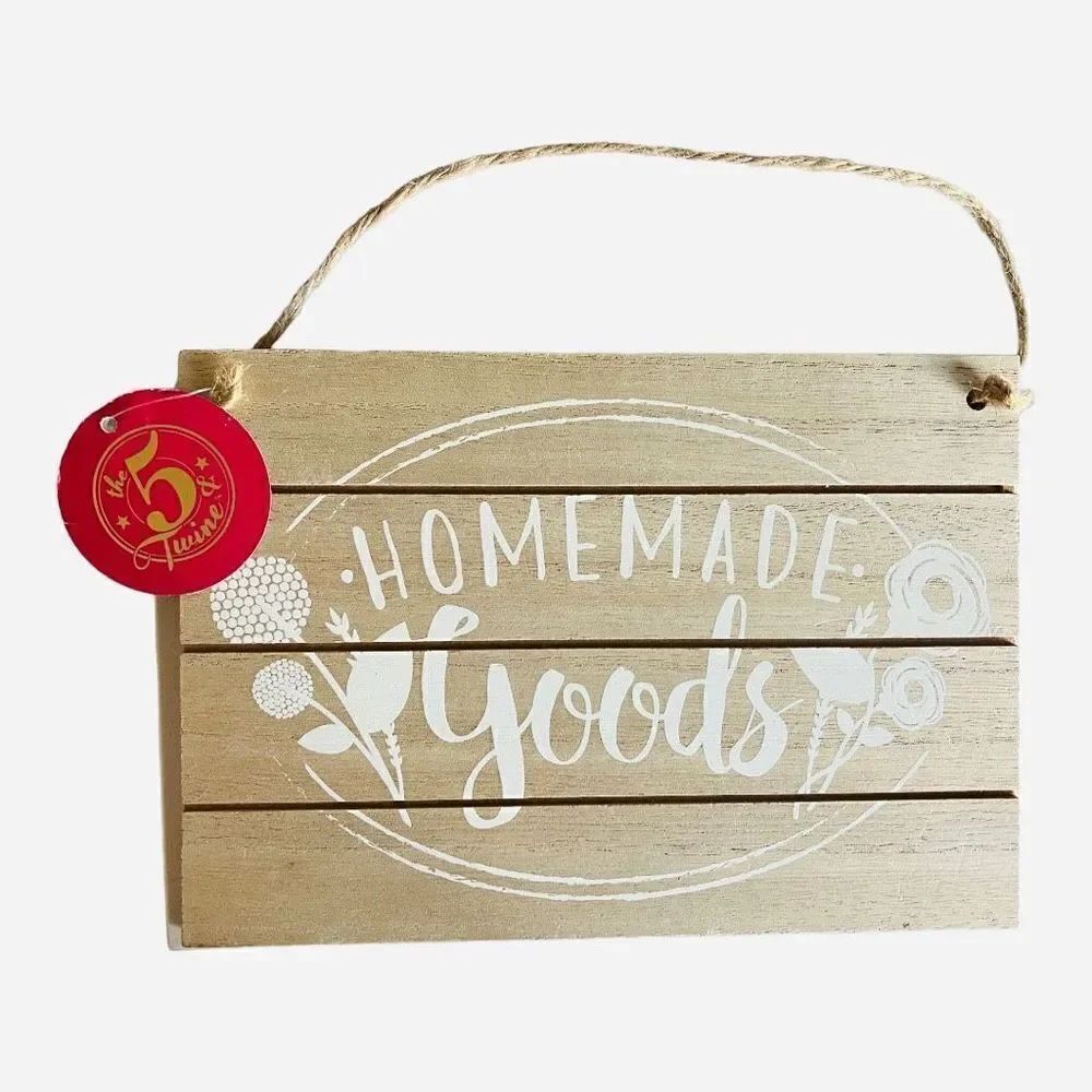 New w Tags 5 and Twine Homemade Goods Hanging Wood Wooden Hanging Sign 8.5” x 6”